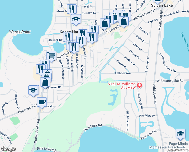 map of restaurants, bars, coffee shops, grocery stores, and more near 2420 Woodrow Wilson Boulevard in West Bloomfield Township