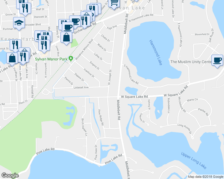 map of restaurants, bars, coffee shops, grocery stores, and more near 2469 St Joseph St in West Bloomfield Township