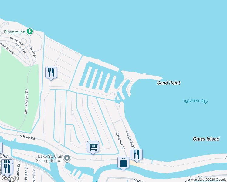 map of restaurants, bars, coffee shops, grocery stores, and more near 41700 Conger Bay Drive in Harrison charter Township
