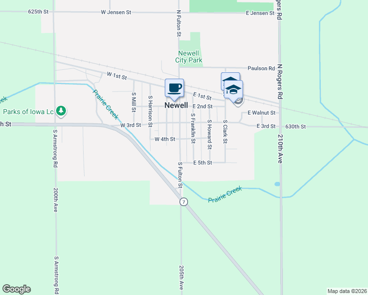 map of restaurants, bars, coffee shops, grocery stores, and more near 406 South Fulton Street in Newell