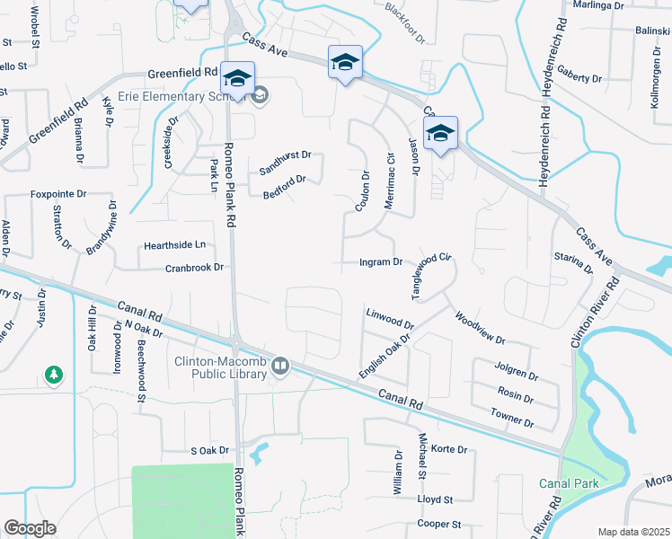 map of restaurants, bars, coffee shops, grocery stores, and more near 41600 Coulon Drive in Clinton Township