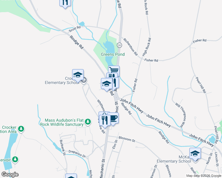 map of restaurants, bars, coffee shops, grocery stores, and more near 30 A Ashby State Road in Fitchburg
