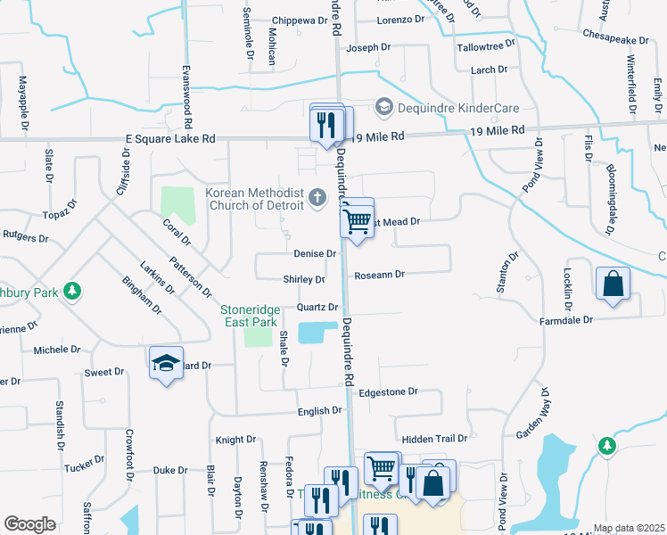 map of restaurants, bars, coffee shops, grocery stores, and more near 2944 Shirley Drive in Troy