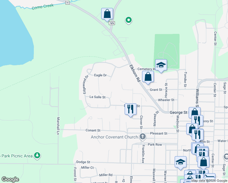 map of restaurants, bars, coffee shops, grocery stores, and more near 1155 La Salle Court in Lake Geneva