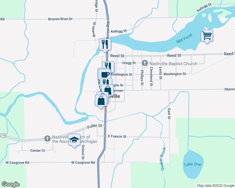 map of restaurants, bars, coffee shops, grocery stores, and more near 107 South State Street in Nashville