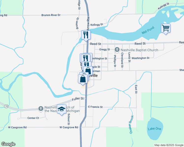 map of restaurants, bars, coffee shops, grocery stores, and more near 107 South State Street in Nashville