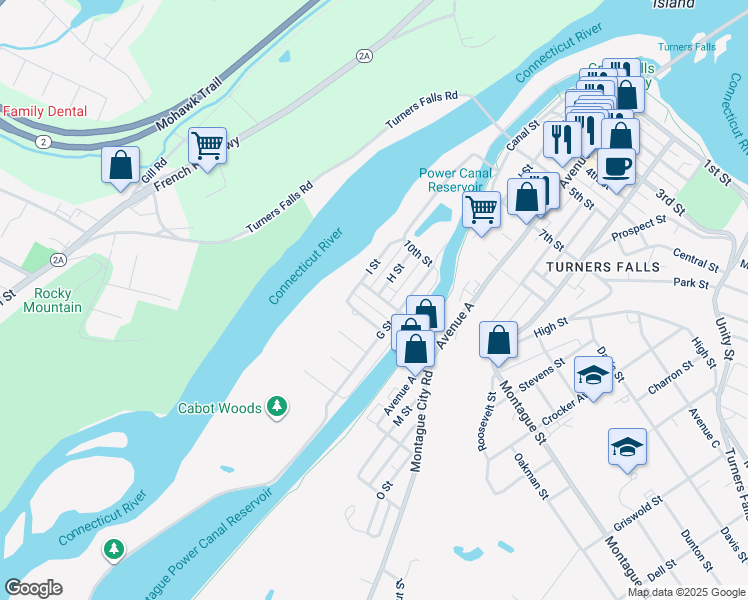map of restaurants, bars, coffee shops, grocery stores, and more near 65 I Street in Montague