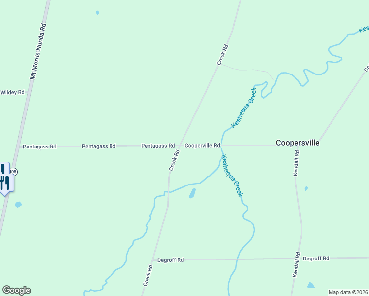 map of restaurants, bars, coffee shops, grocery stores, and more near 2204 Cooperville Road in Nunda