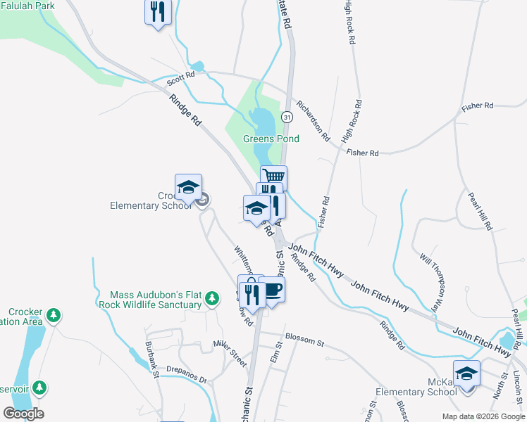 map of restaurants, bars, coffee shops, grocery stores, and more near 30 A Ashby State Road in Fitchburg