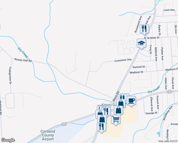 map of restaurants, bars, coffee shops, grocery stores, and more near 4050 Westmore Lane in Cortland