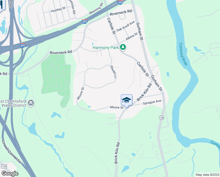 map of restaurants, bars, coffee shops, grocery stores, and more near 20 Shedd Lane in Chelmsford