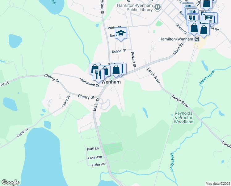 map of restaurants, bars, coffee shops, grocery stores, and more near 17 Friend Court in Wenham