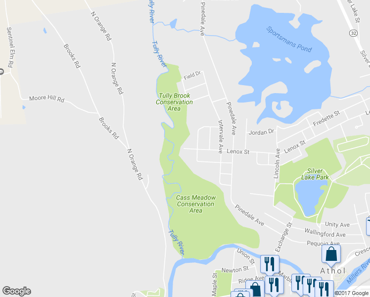 map of restaurants, bars, coffee shops, grocery stores, and more near 1 Lenox Street in Athol