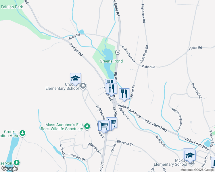map of restaurants, bars, coffee shops, grocery stores, and more near 565 Rindge Road in Fitchburg