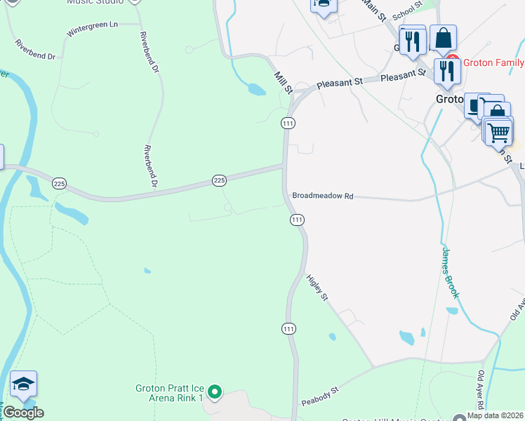 map of restaurants, bars, coffee shops, grocery stores, and more near 37 Long Hill Road in Groton