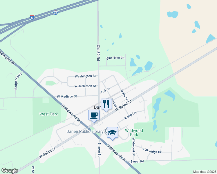 map of restaurants, bars, coffee shops, grocery stores, and more near 223 2nd Street in Darien