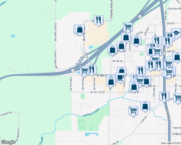 map of restaurants, bars, coffee shops, grocery stores, and more near in Monroe