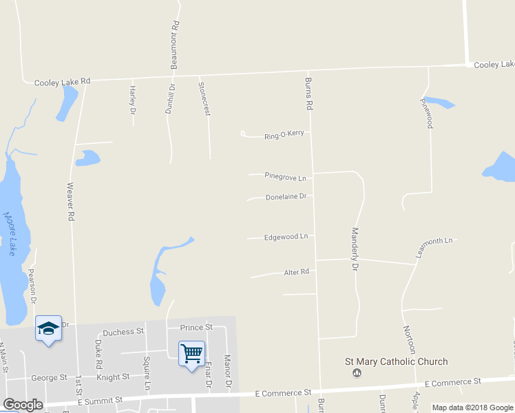 map of restaurants, bars, coffee shops, grocery stores, and more near 1505 Donelaine Drive in Milford Charter Township