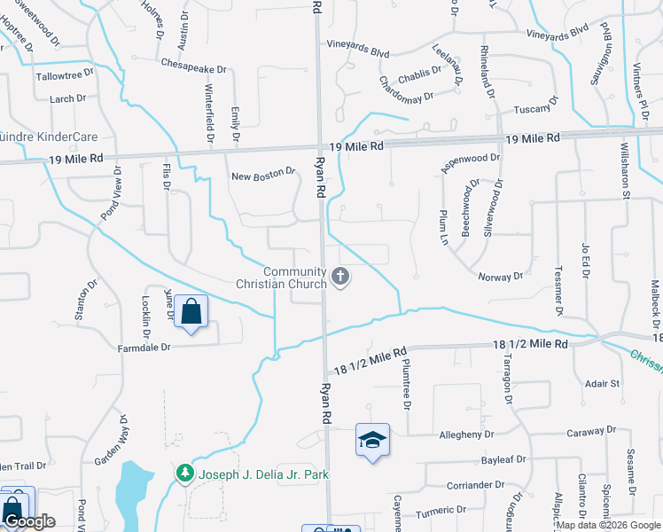 map of restaurants, bars, coffee shops, grocery stores, and more near 42515 Ryan Road in Sterling Heights