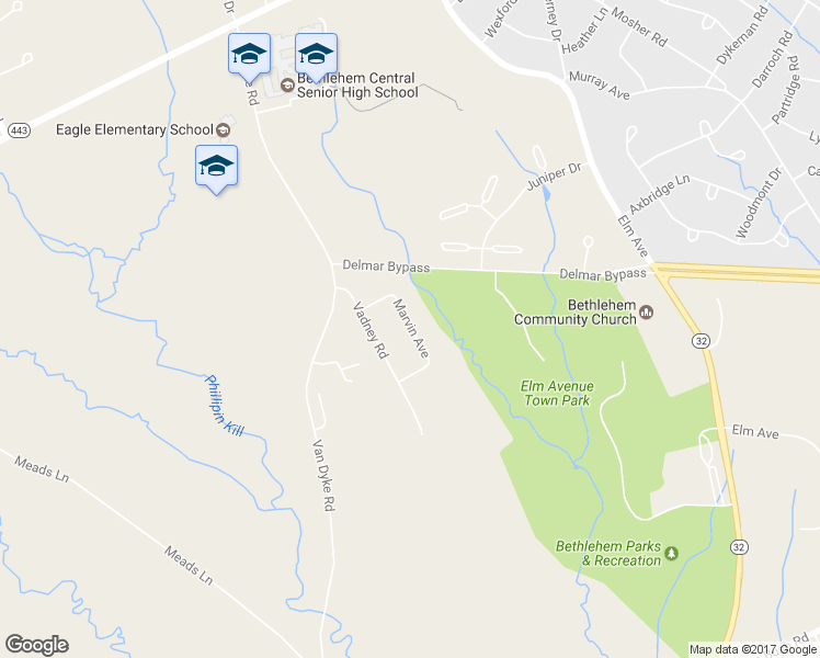 map of restaurants, bars, coffee shops, grocery stores, and more near 99 Marvin Avenue in Delmar