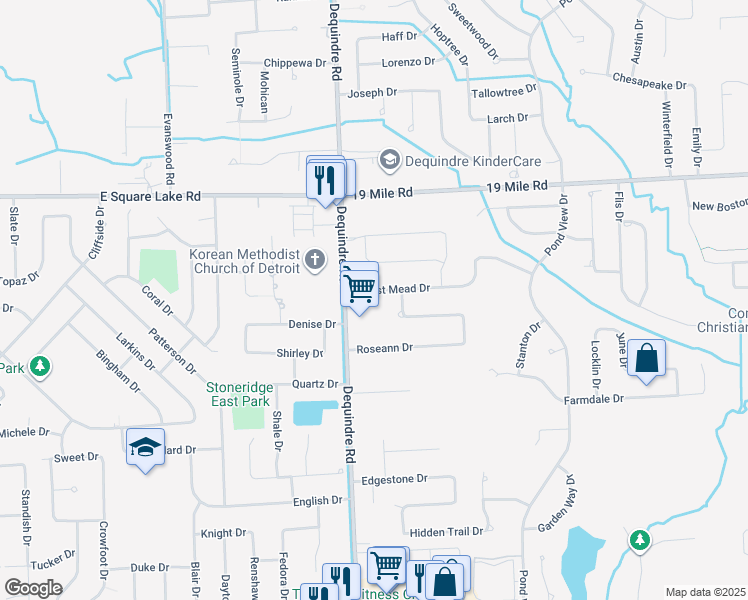 map of restaurants, bars, coffee shops, grocery stores, and more near 1958 Forest Mead Drive in Sterling Heights