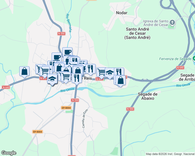 map of restaurants, bars, coffee shops, grocery stores, and more near in Caldas de Reis