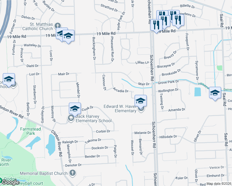 map of restaurants, bars, coffee shops, grocery stores, and more near 42227 Fulton Court in Sterling Heights