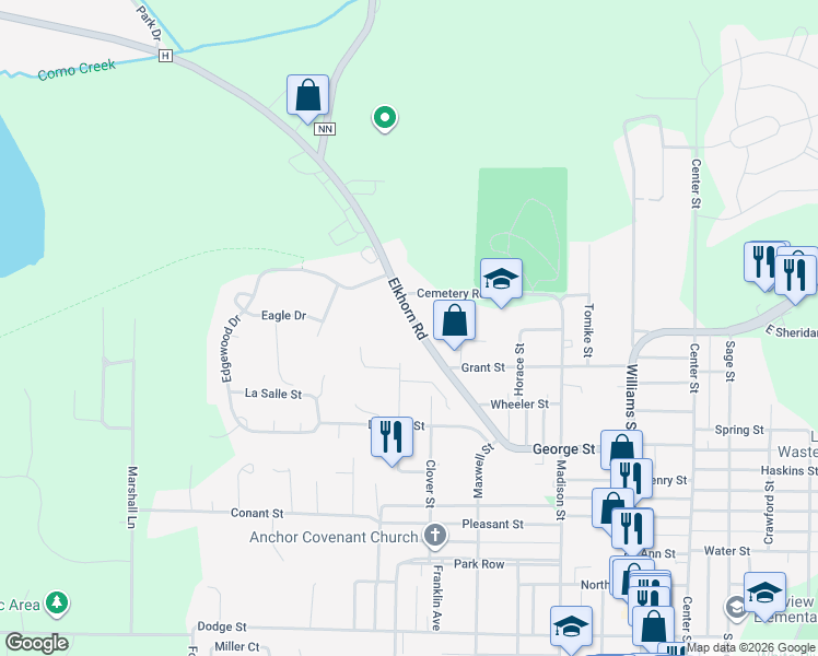 map of restaurants, bars, coffee shops, grocery stores, and more near in Lake Geneva