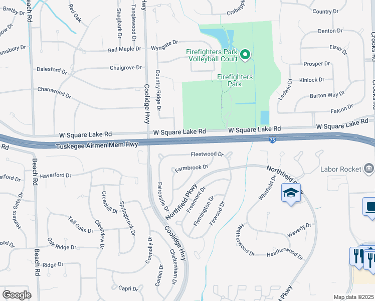 map of restaurants, bars, coffee shops, grocery stores, and more near 1855 Fleetwood Drive in Troy
