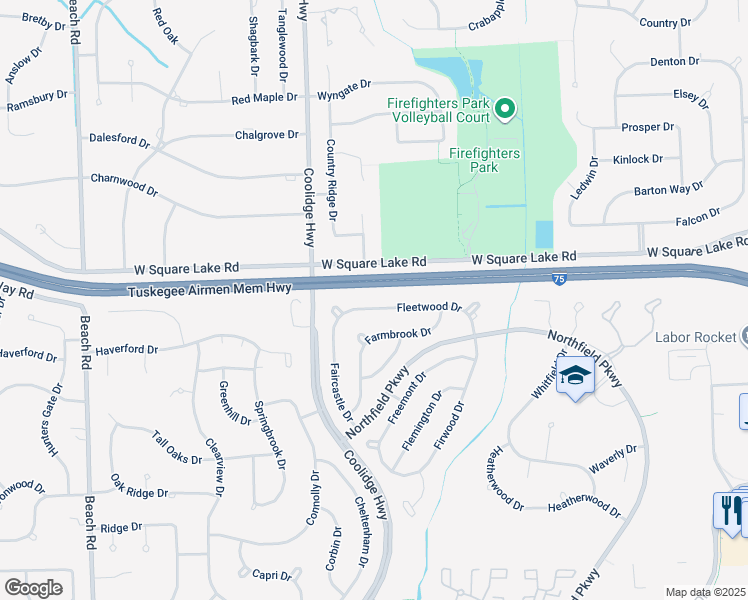 map of restaurants, bars, coffee shops, grocery stores, and more near 1855 Fleetwood Drive in Troy