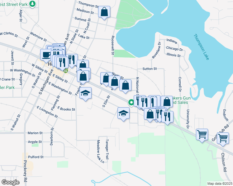 map of restaurants, bars, coffee shops, grocery stores, and more near 816 East Grand River Avenue in Howell