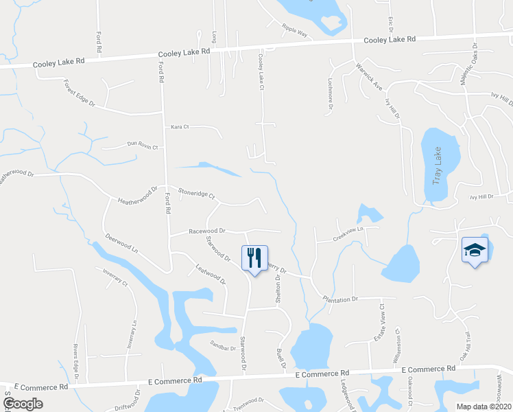 map of restaurants, bars, coffee shops, grocery stores, and more near 3501 Stoneridge Court in Commerce Charter Township