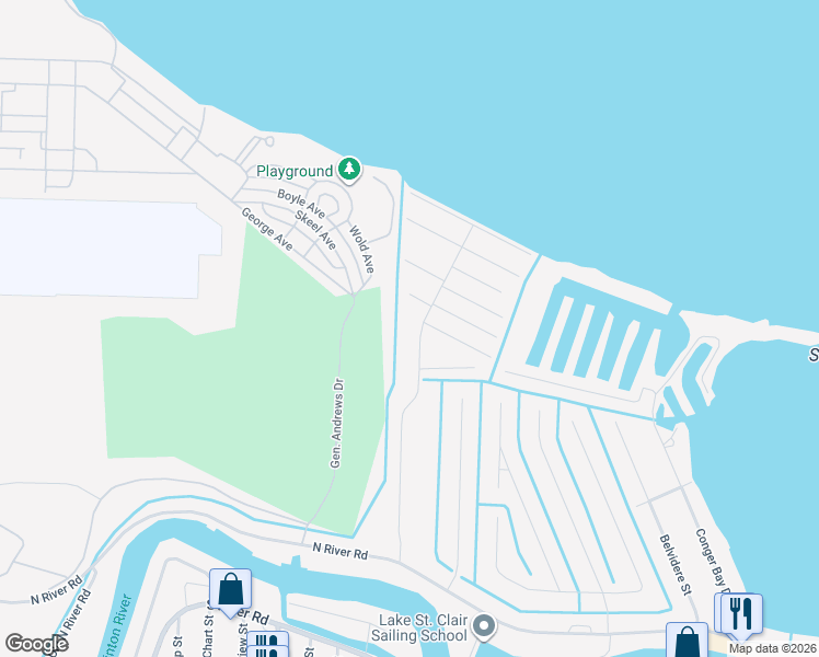 map of restaurants, bars, coffee shops, grocery stores, and more near 112 Sea Ray Boulevard in Harrison Township