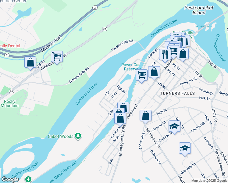 map of restaurants, bars, coffee shops, grocery stores, and more near 8 H Street in Montague