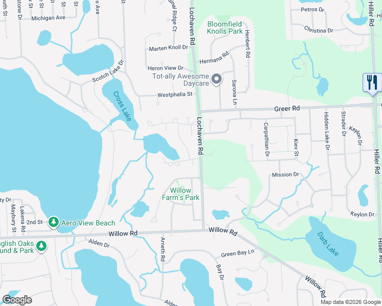 map of restaurants, bars, coffee shops, grocery stores, and more near 2269 Forest Glen in West Bloomfield Township