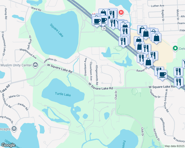 map of restaurants, bars, coffee shops, grocery stores, and more near 2375 Cloverlawn Avenue in Bloomfield Township