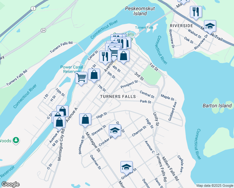 map of restaurants, bars, coffee shops, grocery stores, and more near in Montague