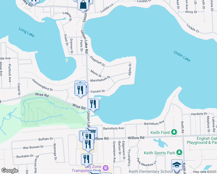 map of restaurants, bars, coffee shops, grocery stores, and more near 8088 Farrant Street in Commerce Charter Township