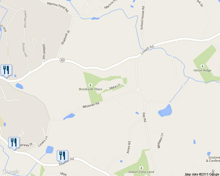 map of restaurants, bars, coffee shops, grocery stores, and more near 56 Mara Lane in Groton
