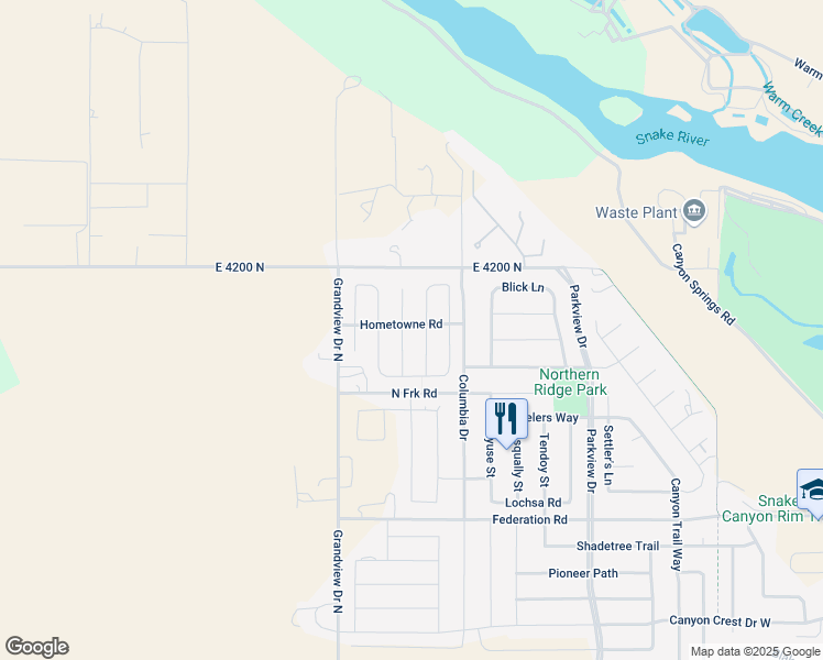 map of restaurants, bars, coffee shops, grocery stores, and more near 799 Hometowne Road in Twin Falls