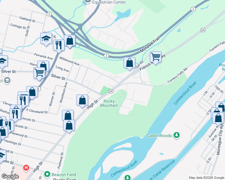 map of restaurants, bars, coffee shops, grocery stores, and more near 100 Stone Farm Lane in Greenfield