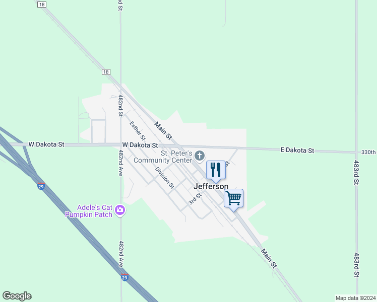 map of restaurants, bars, coffee shops, grocery stores, and more near 306-498 State Highway 105 in Jefferson