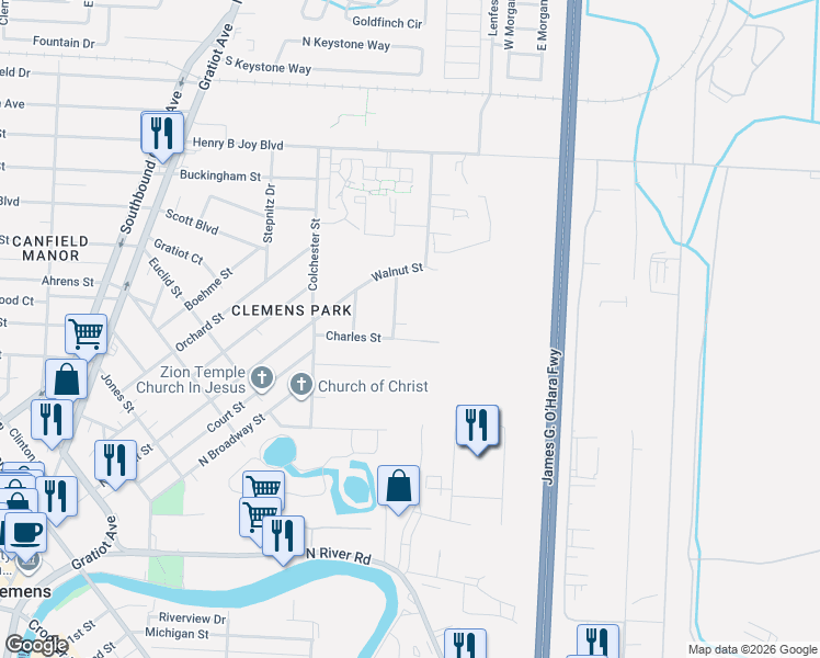 map of restaurants, bars, coffee shops, grocery stores, and more near 42530 La Croix Street in Clinton Township