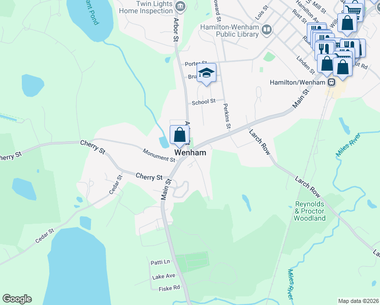 map of restaurants, bars, coffee shops, grocery stores, and more near in Wenham