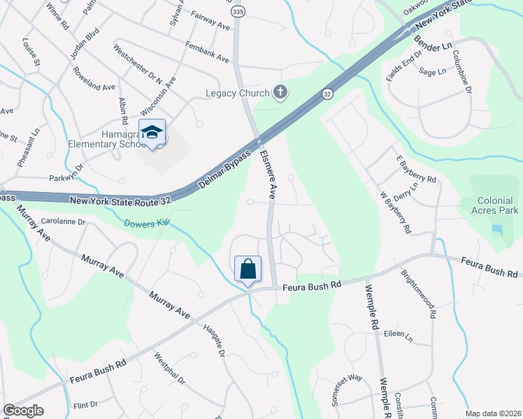 map of restaurants, bars, coffee shops, grocery stores, and more near 14 Dalton Court in Delmar