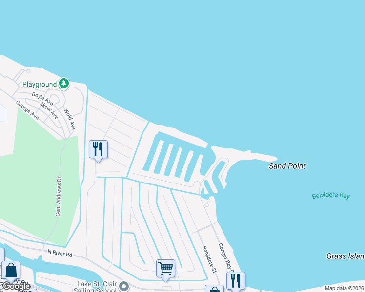 map of restaurants, bars, coffee shops, grocery stores, and more near 41700 Conger Bay Drive in Harrison charter Township