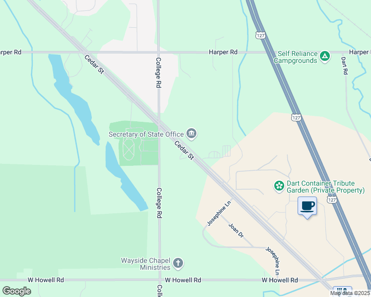 map of restaurants, bars, coffee shops, grocery stores, and more near 810 North Cedar Road in Mason