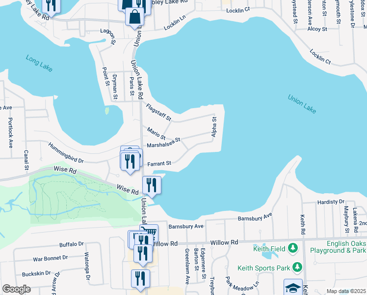 map of restaurants, bars, coffee shops, grocery stores, and more near 8088 Farrant Street in Commerce Charter Township