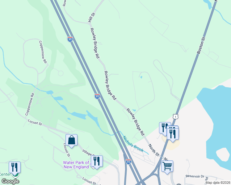 map of restaurants, bars, coffee shops, grocery stores, and more near 248 Rowley Bridge Road in Topsfield