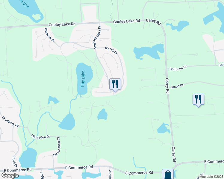 map of restaurants, bars, coffee shops, grocery stores, and more near 5724 Majestic Oaks Drive in Commerce Charter Township